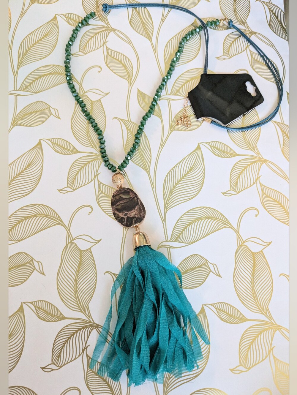 NWT Beaded Stone Tassel Necklace